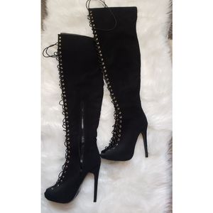Lace up thigh high boots